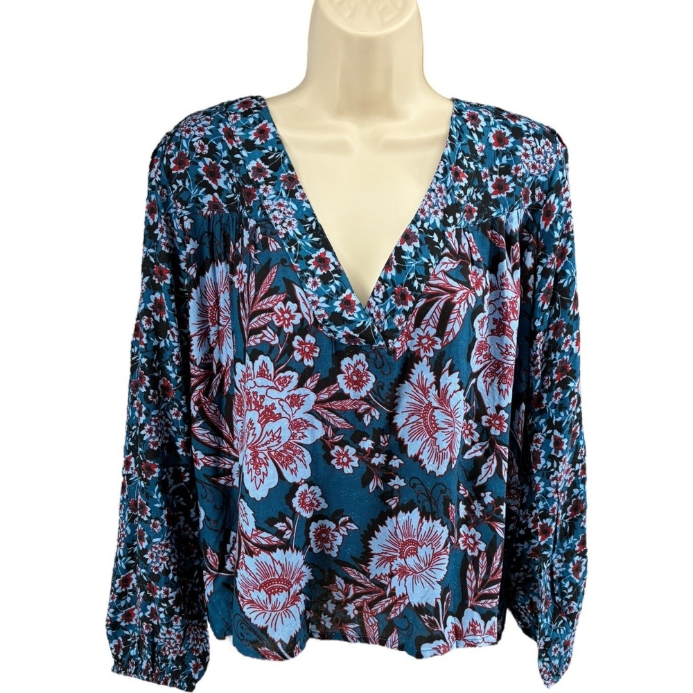 Band of the Free Josie Peri Blue Mixed Floral Boho Blouse NWT S Long Sleeve